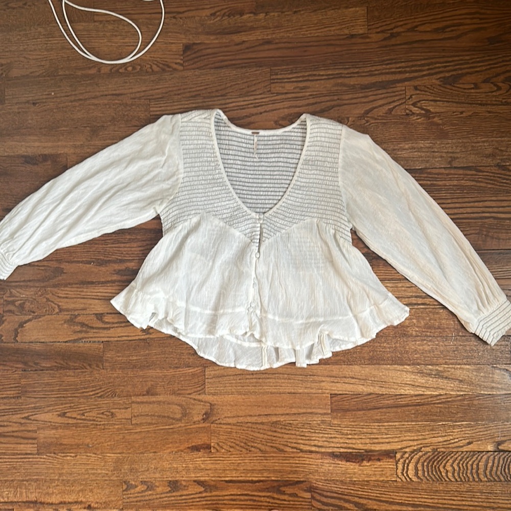 White free people shirt with ruffles